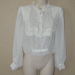 Sz S LoveShackFancy Ivory Adrienne Long Sleeve Cropped Blouse